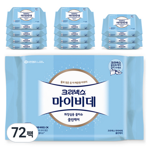 마이비데 크리넥스 클린케어 화장실용 물티슈, 110g, 46매, 72개