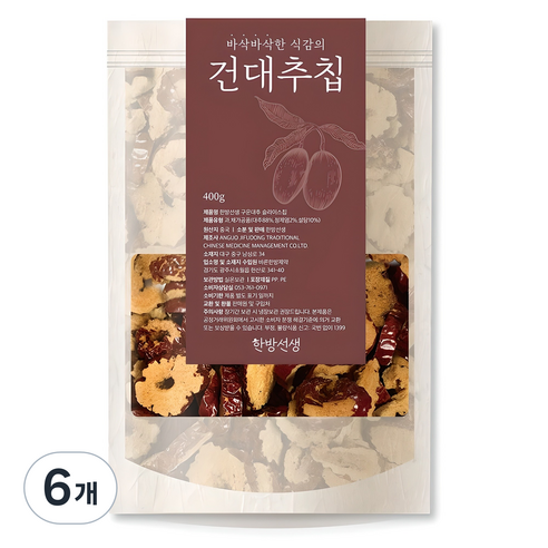 한방선생 구운대추 슬라이스 칩, 400g, 6개