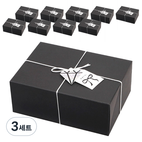 인디케이 패키지 상자 중 10p + 완충재 10p + 왁스끈 + 스티커 2종 x 10p + 텍 2종 x 10p 세트, 블랙(상자), 3세트