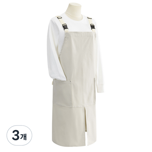 젊은이마켓 캔버스 방수 버클 멜빵 앞치마, 아이보리, 3개