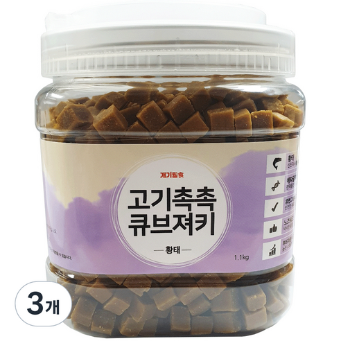 개기월식 강아지 고기촉촉 대용량 큐브져키 1.1kg, 황태, 3개