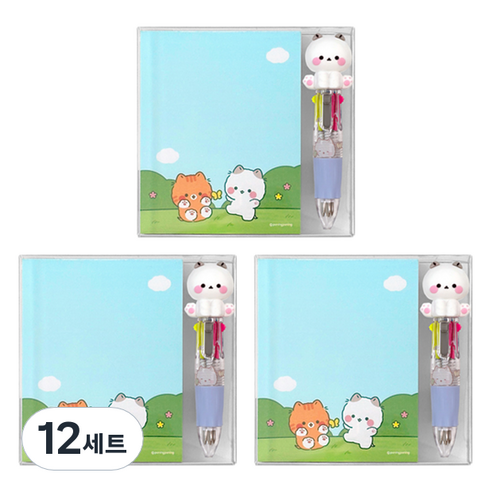 우옹이 메모지 + 4색펜 세트, 블루, 12세트