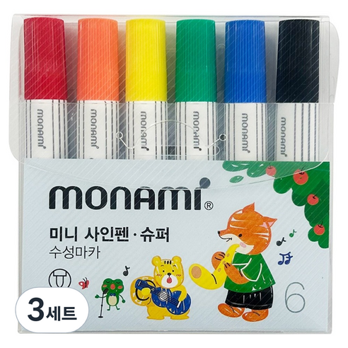 모나미 mini 사인펜 슈퍼 6색 세트, 혼합색상, 3세트