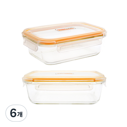 오븐락 내열유리 밀폐용기 직사각 4호 1520ml, 6개, 단품