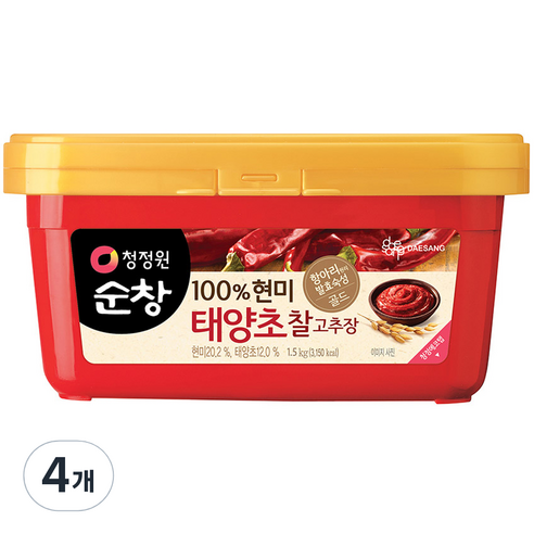 청정원순창 100% 현미 태양초 찰고추장, 1.5kg, 4개