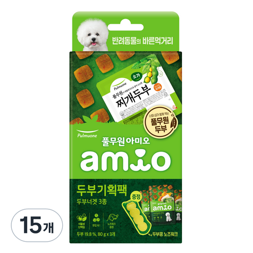풀무원 강아지 아미오 두부너겟 간식 3p, 두부, 80g, 15개