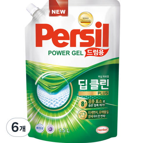 퍼실 딥클린 플러스 파워젤 액상세제 드럼용 리필, 1.5L, 6개