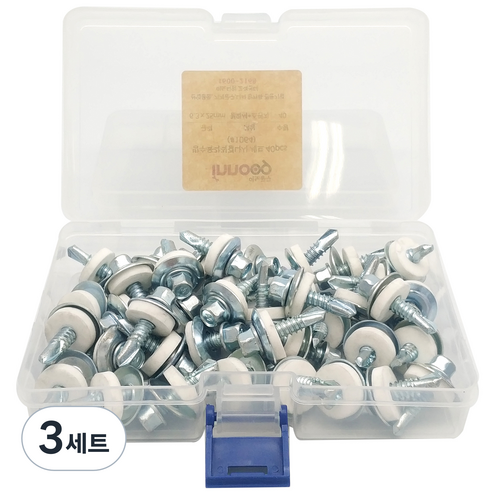 이노공구 방수 육각 직결나사 25mm x 40p + 철와셔 40p + 스펀지 40p + 케이스, 3세트