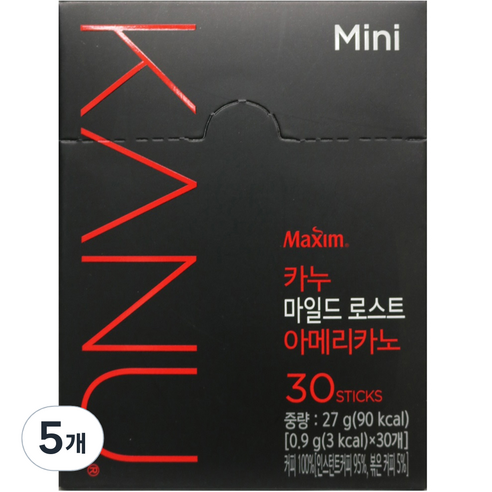 맥심 카누 마일드 로스트 아메리카노, 0.9g, 30개입, 5개