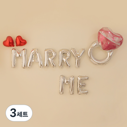 조이파티 프로포즈 이벤트 은박풍선 MARRY ME + 다이아반지 + 미니하트 2p 세트, 실버(MARRY ME 풍선), 핑크하트(다이아반지 풍선), 레드(미니하트 풍선), 3세트
