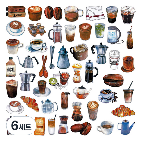 어가네닷컴 리무버블 스티커 L 커피 50종 세트, 혼합색상, 6세트