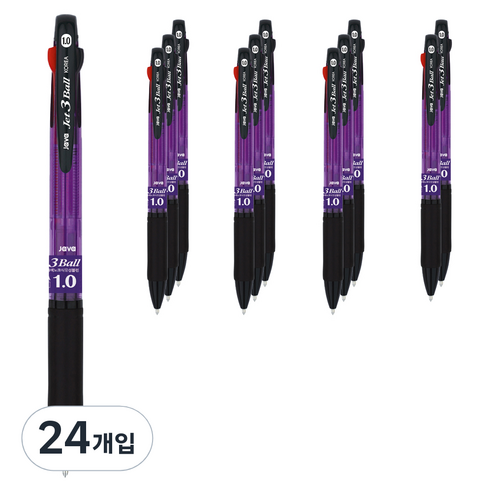 자바펜 초저점도 3색 유성 제트3볼 볼펜 1.0mm, 퍼플, 24개입