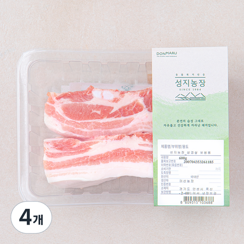 성지농장 동물복지 인증 삼겹살 보쌈용 (냉장), 600g, 4개