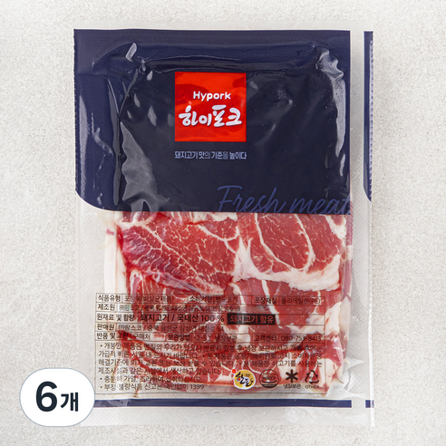 하이포크 한돈 목심 구이용 (냉장), 500g, 6개