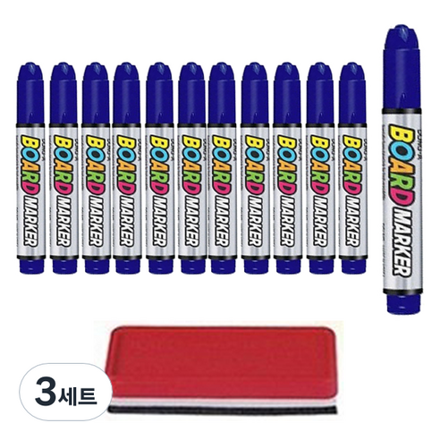 동아 화이트보드마카 12p + 보드지우개 세트, 청색, 3세트