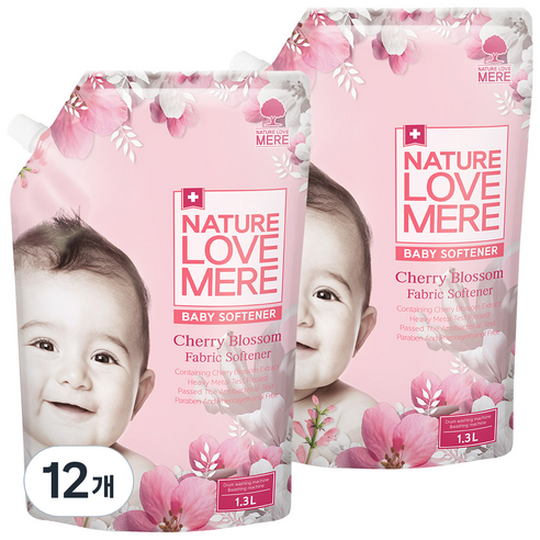 네이쳐러브메레 체리블라썸 유아 섬유유연제 벚꽃향 리필형, 1.3L, 12개