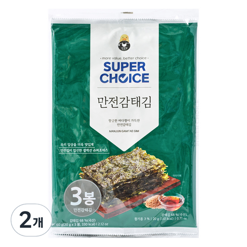 만전김 슈퍼초이스 감태김, 60g, 2개