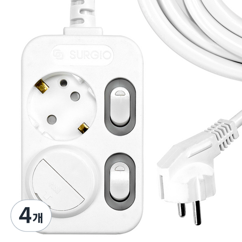 써지오 개별형 안전멀티탭 2구 16A + 안전커버, 2m, 4개
