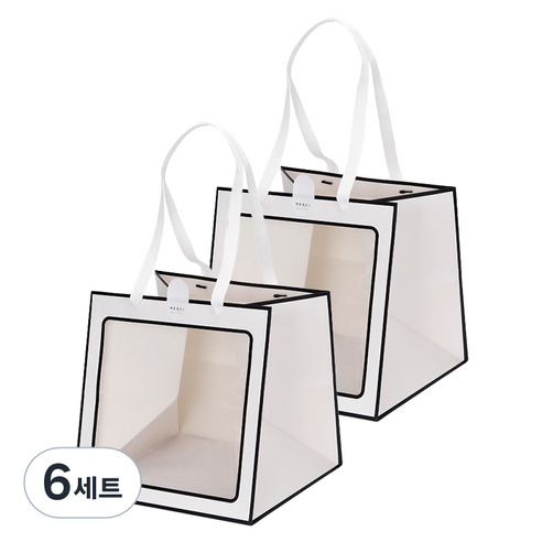 인디케이 투명창 선물쇼핑백 대 2p + 스티커 2p 세트, 화이트, 6세트