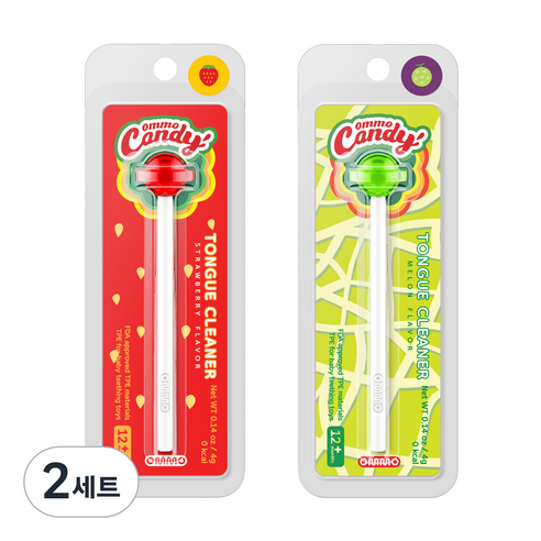 옴모 캔디 유아 혀클리너 2종 세트, 딸기, 멜론, 2세트, 2개