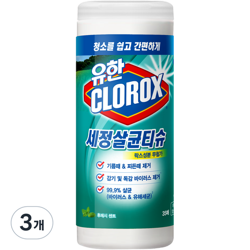 유한크로락스 세정살균티슈 후레쉬 센트 35매, 3개