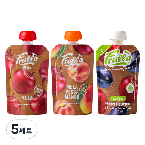 푸루라 아동용 유기농 생과일 퓨레 사과 100g + 사과 복숭아 망고 100g + 사과 푸룬 100g 세트, 5세트