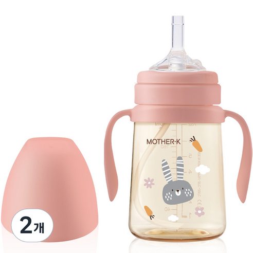 마더케이 유아용 베이직 PPSU 토끼 빨대컵 200ml, 2개, 블라썸