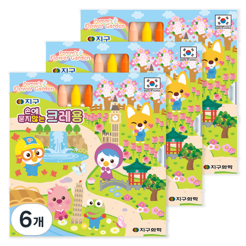 지구화학 뽀로로 손에 묻지 않는 크레용, 18색, 6개