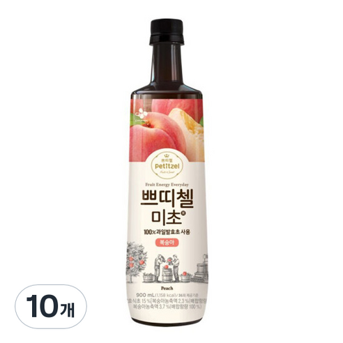 쁘띠첼 미초 복숭아 식초, 900ml, 10개