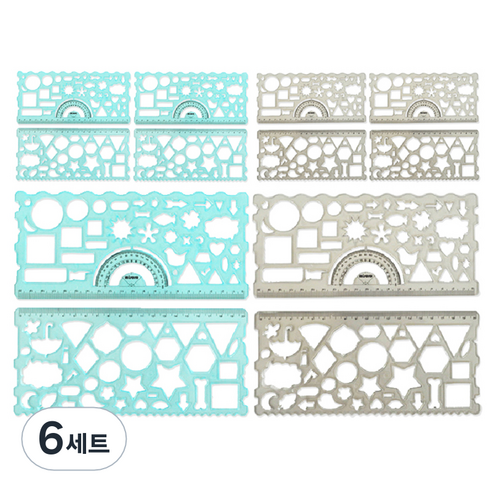 미소로 1000 모양자 하늘 2종 x 3p + 회색 2종 x 3p 세트 1195, 하늘, 회색, 6세트