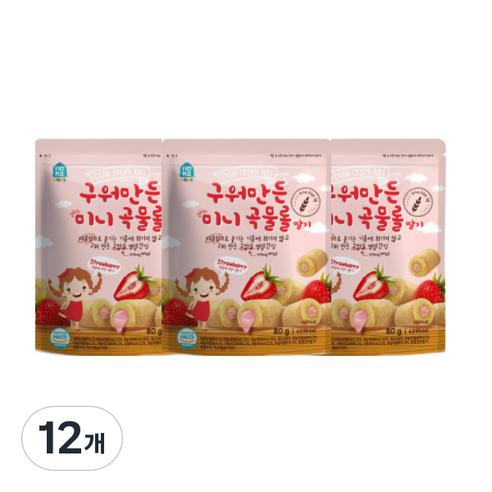 홈앤키즈 구워만든 미니 곡물롤, 딸기맛, 80g, 12개