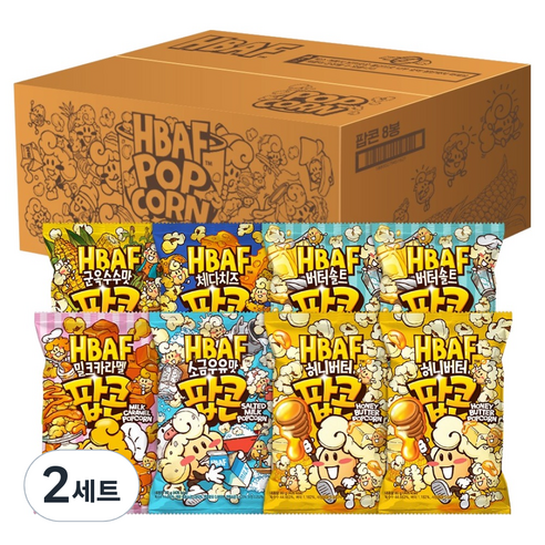 바프 팝콘 허니버터 2p + 버터솔트 2p + 밀크카라멜 + 소금우유맛 + 군옥수수맛 + 체다치즈 세트 570g, 2세트