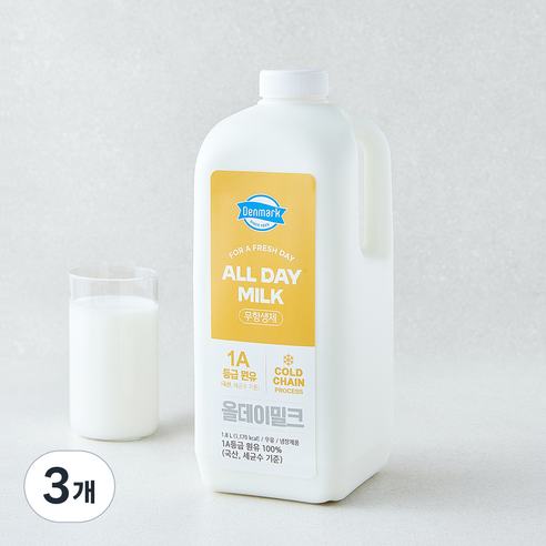 [로켓프레시] 덴마크 국내산 무항생제 인증 All Day Milk 신선한 1A등급 우유, 3개, 1.8L