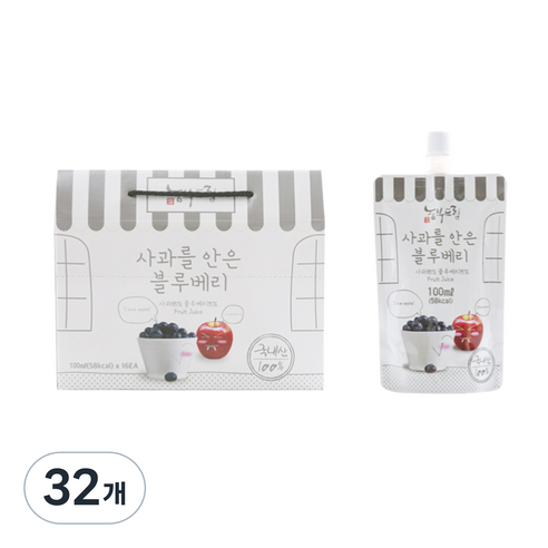 세븐네이처 블루베리 900ml 안토시아닌함유 블루베리원액 80%, 1개 블루베리즙100ml50포 Best Top5 11 오마케팅 사과를 안은 블루베리 주스, 100ml, 32개