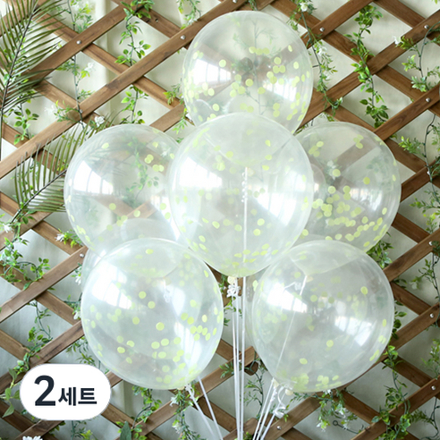 파티해 써클 컨페티풍선 20p + 손펌프 랜덤발송 +컬링리본 + 스펀지닷 세트, 라임그린, 2세트