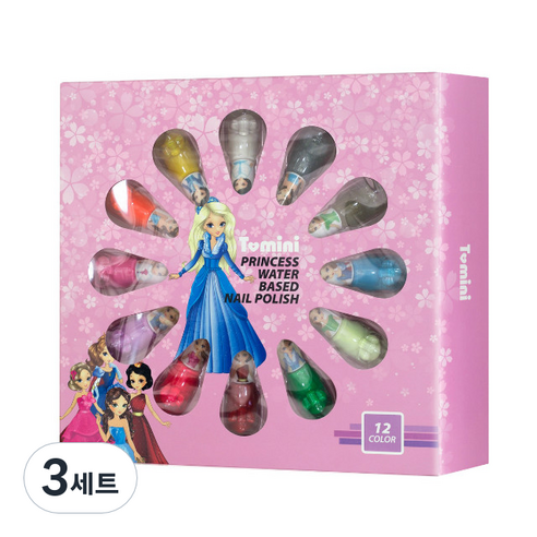 투미니 프린세스 수성 네일폴리쉬 12종, 혼합 색상, 3세트