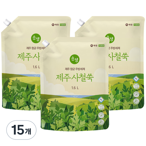 순샘 제주 사철쑥 항균 주방세제 리필, 1.6L, 15개