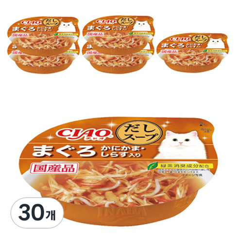챠오츄르 이나바 고양이 다시스프컵, 참치&게맛살&치어, 60g, 30개
