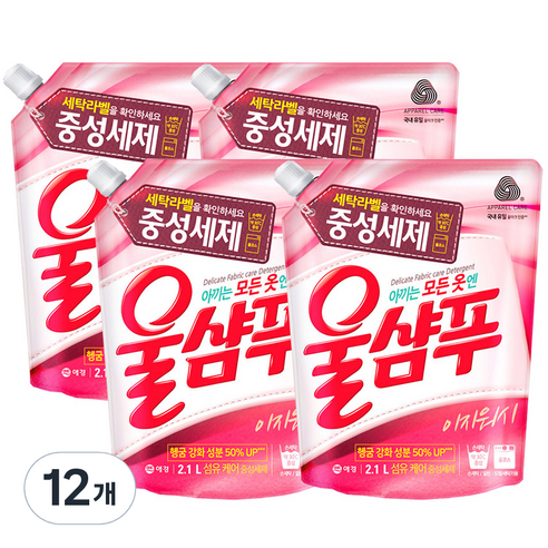 울샴푸 이지워시 중성 울세제 리필, 2.1L, 12개