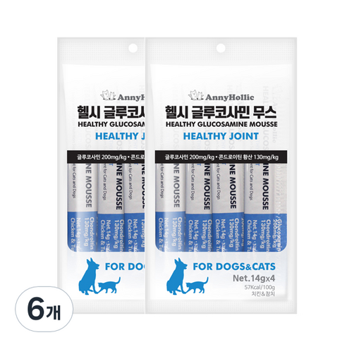 애니홀릭 반려동물 헬시 글루코사민 무스 영양제, 4회분, 치킨&참치, 6개