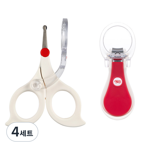 티지엠 돋보기 위생 손톱깎이 2종 세트, 화이트 + 레드, 4세트