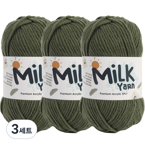 니뜨 밀크얀실 뜨개실 50g x 3p + 코튼라벨 세트, 75카키, 3세트
