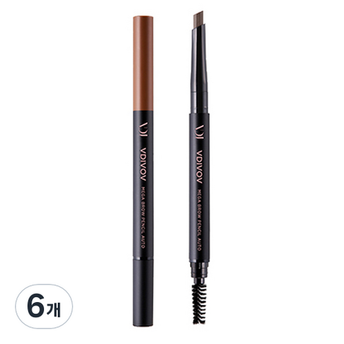 비디보브 메가 브로우 펜슬 오토 0.35g, 2호 미디움 브라운, 6개