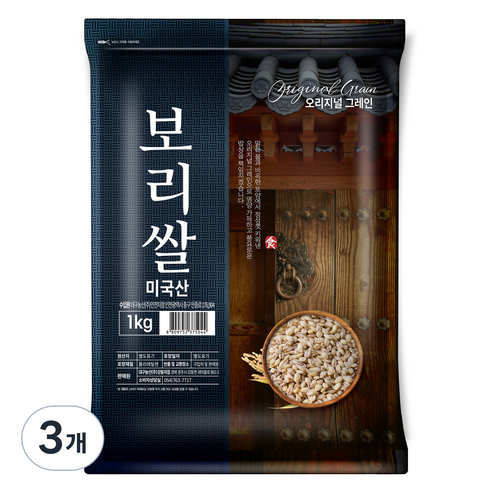 오리지널그레인 미국산 보리쌀, 1kg, 3개