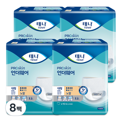 테나 남녀공용 언더웨어 노말 성인기저귀 대형, 10개입, 8팩