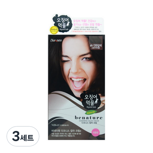 오징어먹물 다크니스 칼라 염모제 100g + 산화제 100g, 4N진한갈색, 3세트