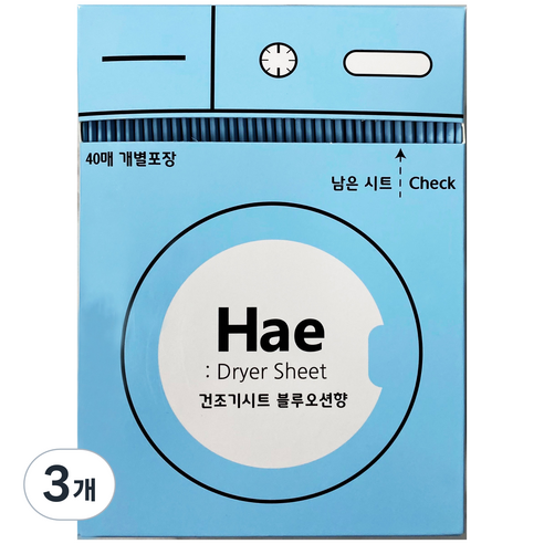 해 건조기용 시트 섬유유연제 블루오션 본품, 3개, 40매