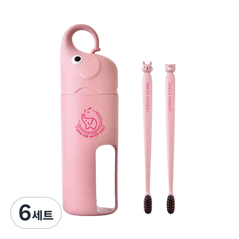 알럽홈 코끼리 휴대용 칫솔 컵 세트 핑크, 6세트