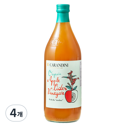 카란디니 유기농 애플사이다비니거 100퍼센트, 1L, 4개