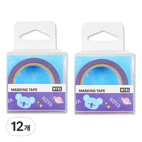 BT21 마스킹 테이프 15mm x 7m, 코야, 12개